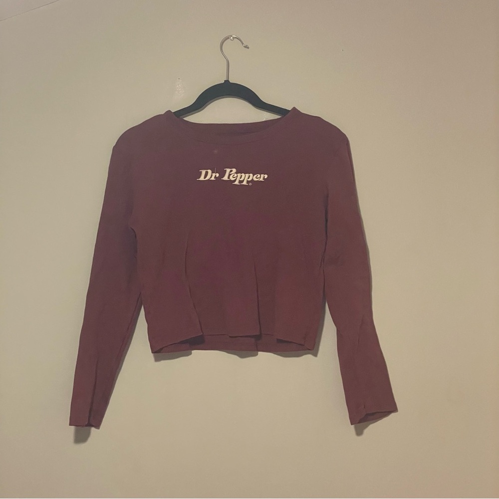 Red Crew Neck Long Sleeve Crop Tee